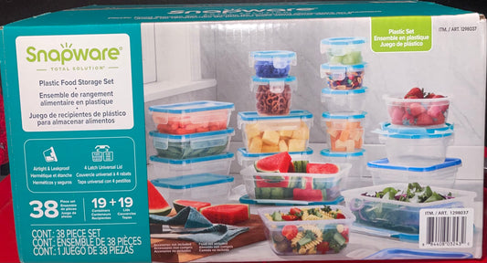 Snapware Total Solution 38-Piece Plastic Food Storage Container Set – Airtight & Leakproof with 4-Latch Lids