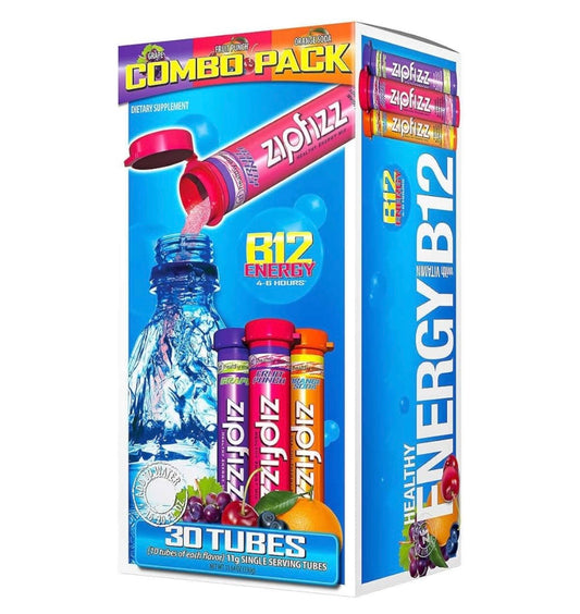 Zipfizz Healthy Energy Drink Mix Combo Pack – 30 Tubes (Grape, Fruit Punch, Orange Soda) with B12 Energy Boost